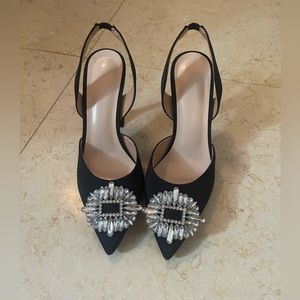 Womens high heel crystal slingback pumps pointed toe